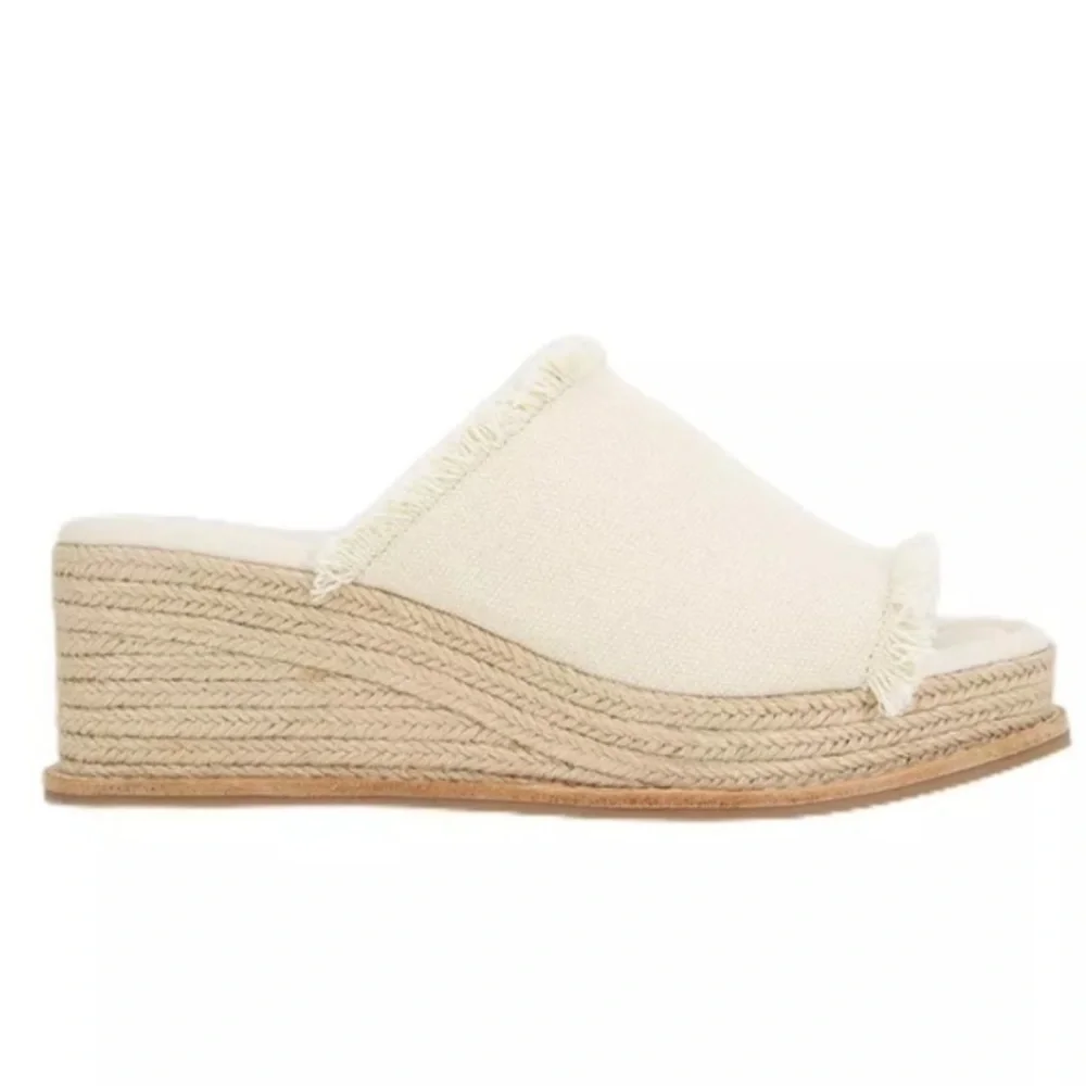 Splendid Women's Darla Frayed Edge Espadrille Wedge Heel Sandals Ivory Size 9